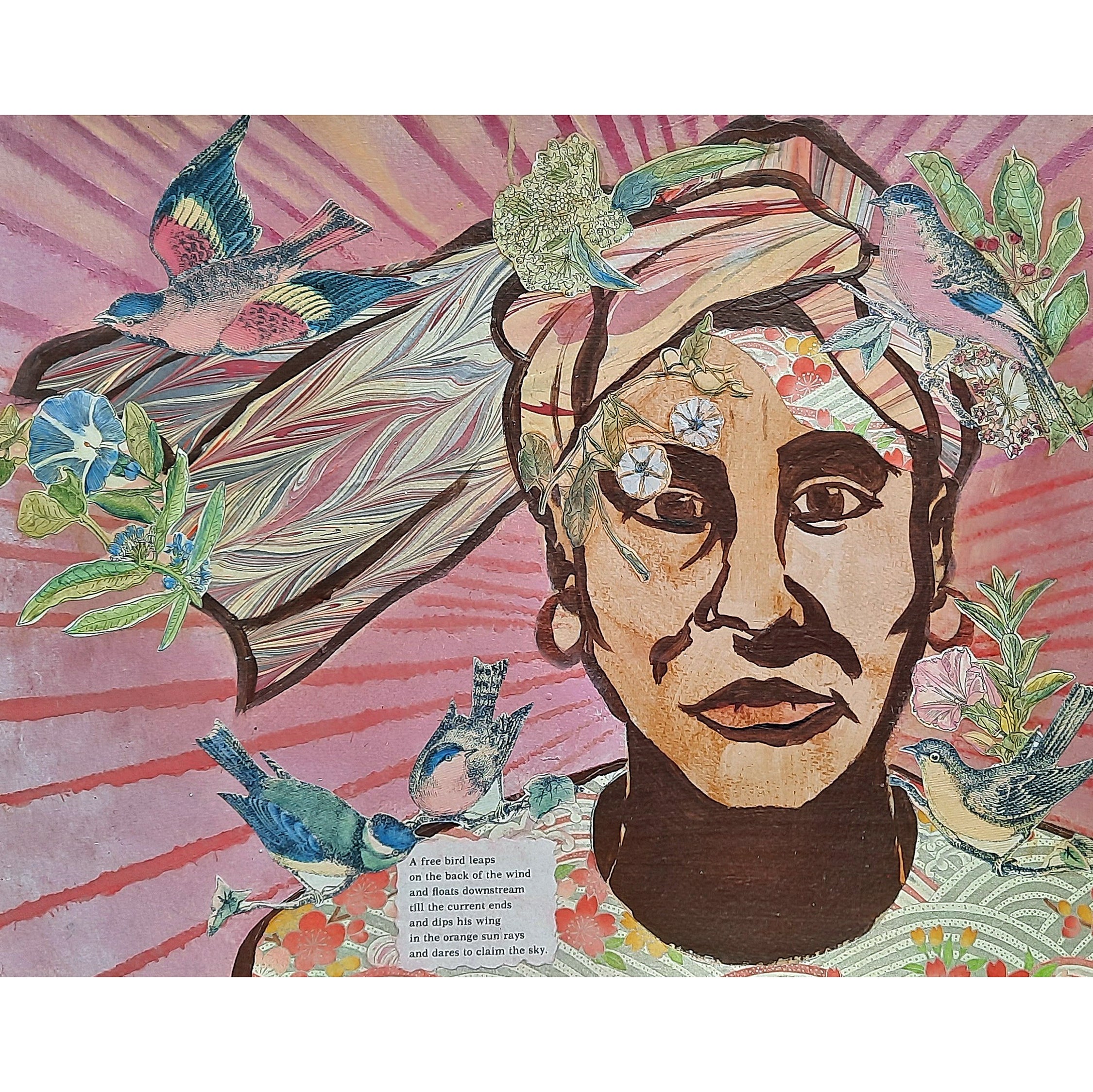 Maya 3, a portrait of Maya Angelou, mixed media on acid free paper for sale by Ouida Touchon
