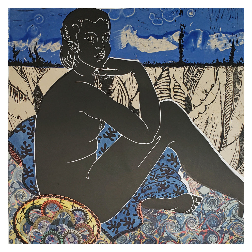 Mythos, handprinted artwork original for sale by Ouida Touchon, figure as metaphor