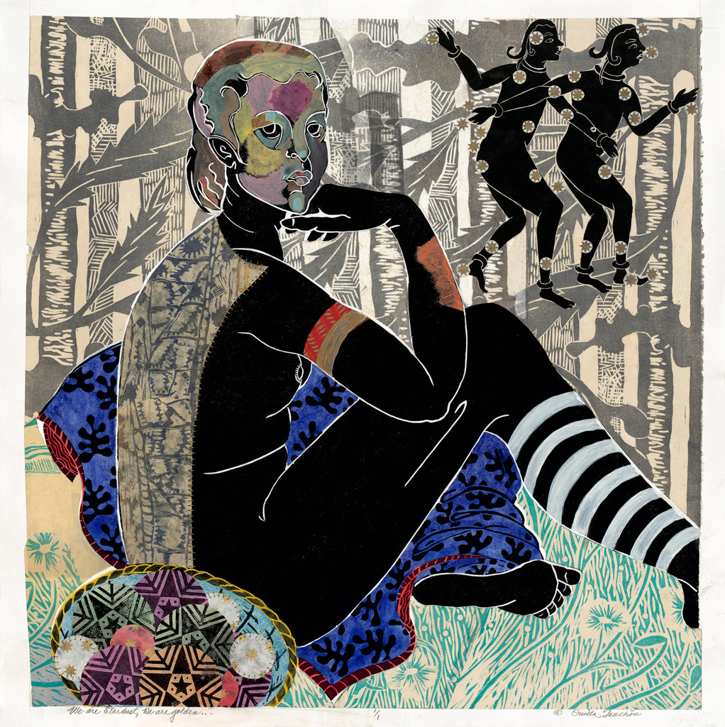 We are Stardust, mixed media art of paper, size 24x24, for sale by Ouida Touchon
